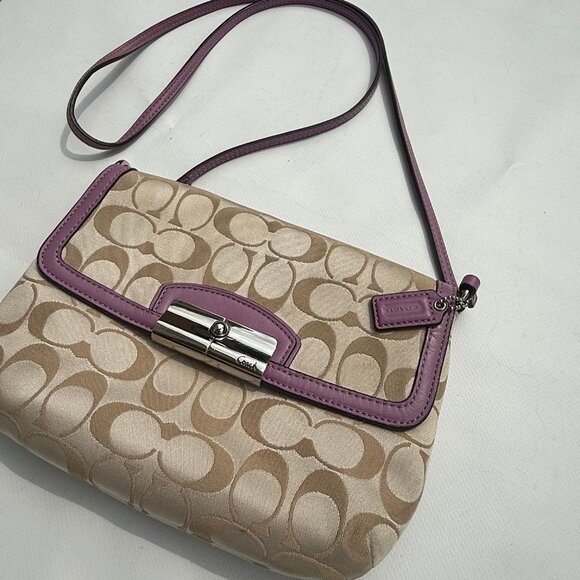 COACH Kristin Signature Sateen Flap Crossbody – Lilac Accents – Rare Vintage Y2K - Picture 1 of 12
